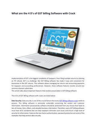 What are the 4 D's of GST billing Software with Crack