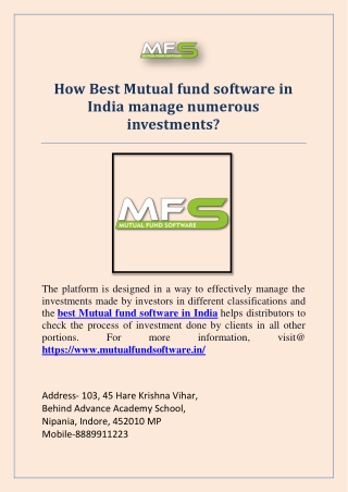 How Best Mutual fund software in India manage numerous investments