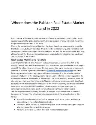 Where does the Pakistan Real Estate Market stand in 2022