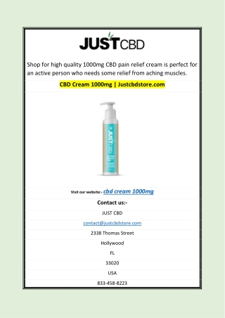 CBD Cream 1000mg | Justcbdstore.com