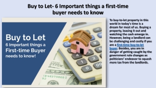 Buy to Let- 6 Important things a first-time buyer needs to know