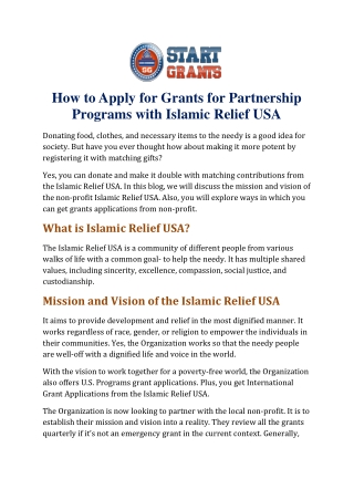 How to Apply for Grants for Partnership Programs with Islamic Relief USA