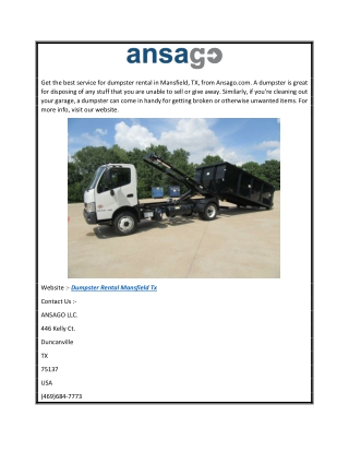 Dumpster Rental Mansfield Tx  Ansago.com