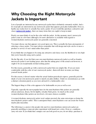 Why Choosing the Right Motorcycle Jackets Is Important