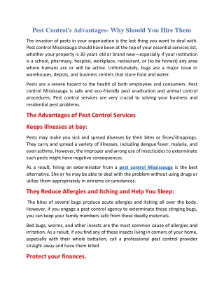 Pest Control's Advantages - Why should You Hire Them