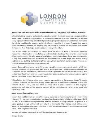 London Chartered Surveyors Provides Survey to Evaluate the Construction and Condition of Buildings