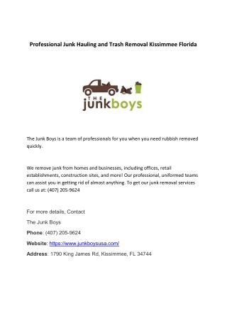 Professional Junk Hauling and Trash Removal Kissimmee Florida