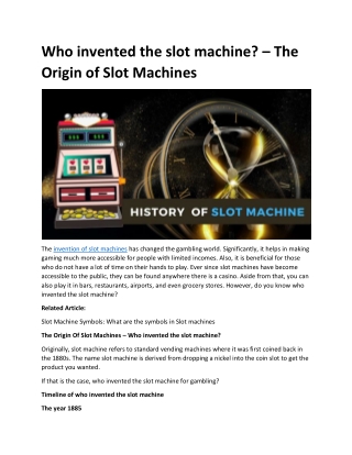 The Origin of Slot Machines