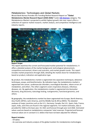 Metabolomics: Technologies and Global Markets