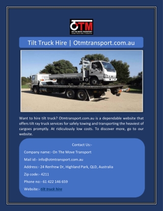 Tilt Truck Hire | Otmtransport.com.au