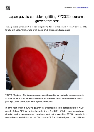 Japan govt is considering lifting FY2022 economic growth forecast