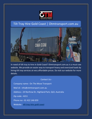 Tilt Tray Hire Gold Coast | Otmtransport.com.au