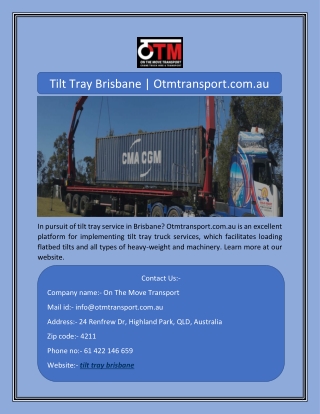 Tilt Tray Brisbane | Otmtransport.com.au