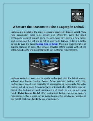 What are the Reasons to Hire a Laptop in Dubai?
