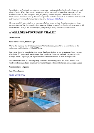 The best ski chalets for skiing in Europe by Haute Retreats