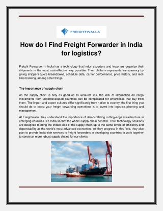 How do I Find Freight Forwarder in India for logistics