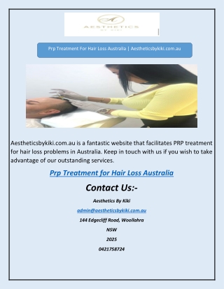 Prp Treatment For Hair Loss Australia | Aestheticsbykiki.com.au