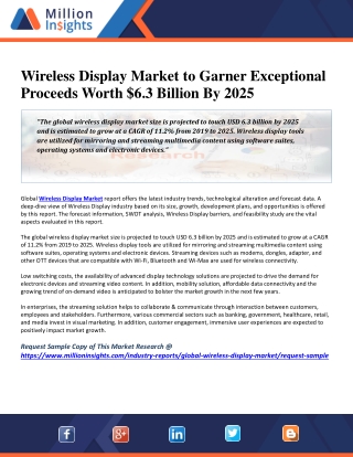 Wireless Display Market to Garner Exceptional Proceeds Worth $6.3 Billion By 2025