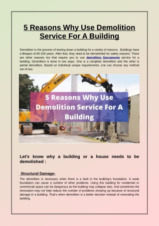 5 Reasons Why Use Demolition Service For A Building