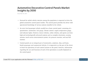 Automotive Decorative Control Panels Market Insights by 2030