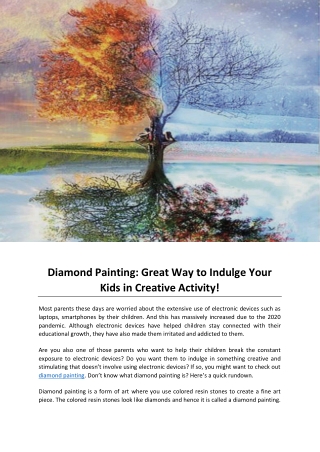 Diamond Painting Great Way to Indulge Your Kids in Creative Activity!
