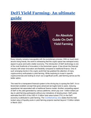 DeFi Yield Farming- An ultimate guide