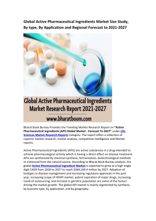 Global Active Pharmaceutical Ingredients Market Research Report 2021-2027