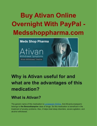 Buy Ativan Online Overnight With PayPal - Medsshoppharma.com
