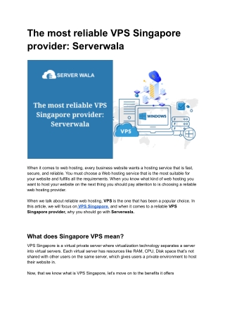 The most reliable VPS Singapore provider: Serverwala