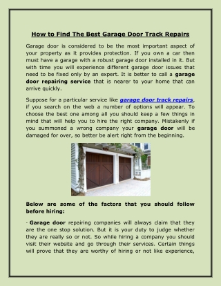 How To Find The Best Garage Door Track Repairs