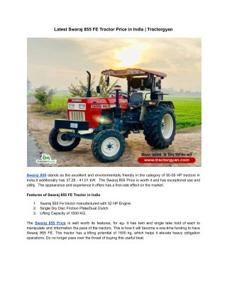 Latest Swaraj 855 FE Tractor Price in India | Tractorgyan