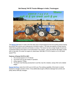 Get Swaraj 744 FE Tractor price in India | Tractorgyan