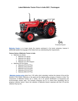Latest Mahindra Tractor Price in India 2021 | Tractorgyan