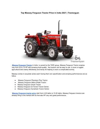 Top Massey Ferguson Tractor Price in India 2021 | Tractorgyan