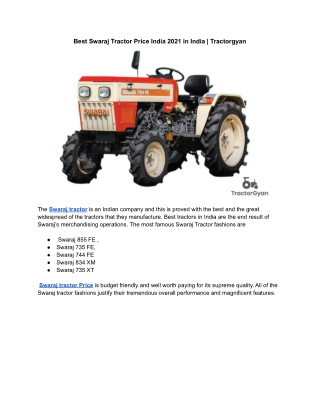 Best Swaraj Tractor Price India 2021 in India | Tractorgyan
