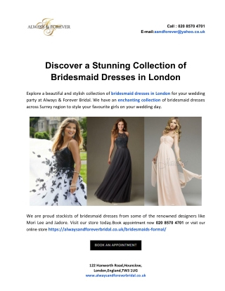 Discover a Stunning Collection of Bridesmaid Dresses in London