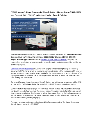 Global Commercial Aircraft Battery Market Research Report 2021-2026