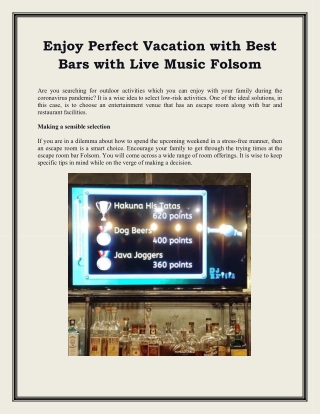 Enjoy Perfect Vacation with Best Bars with Live Music Folsom