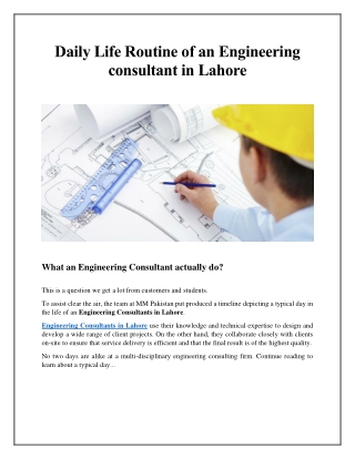 Daily Life Routine of an Engineering consultant in Lahore