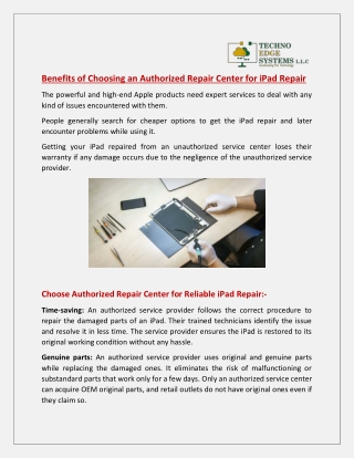 Benefits of Choosing an Authorized Repair Center for iPad Repair