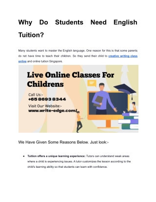 Why Do Students Need English Tuition