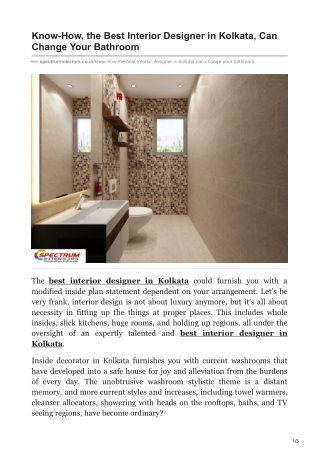 Know-How the Best Interior Designer in Kolkata Can Change Your Bathroom