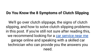 Do You Know the 8 Symptoms of Clutch Slipping