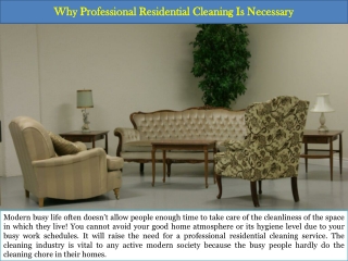 Why Professional Residential Cleaning Is Necessary?