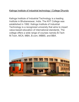 Kalinga Institute of industrial technology | College Dhundo