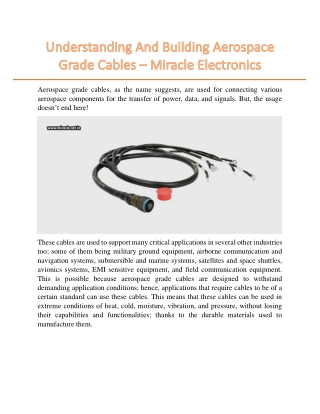 Understanding And Building Aerospace Grade Cables – Miracle Electronics