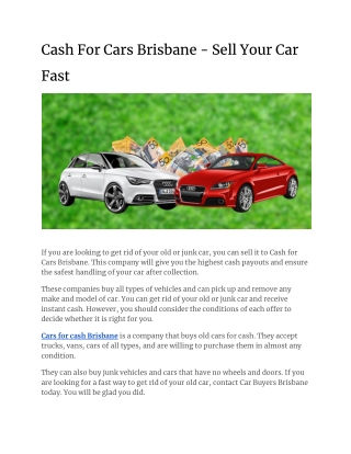 Cash For Cars Brisbane - Sell Your Car Fast