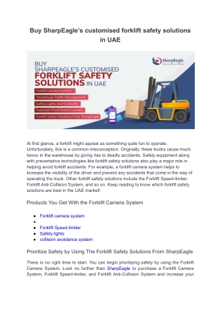 Buy SharpEagle’s customised forklift safety solutions in UAE