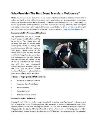 Event Transfers Melbourne