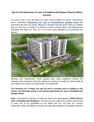 Tips to Find Apartments for sale in Doddakannelli Sarjapur Road by Nikhar Aventino